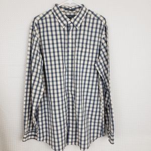 Eddie Bauer Plaid Button Down Cotton Blue Yellow size Large TALL Career Wear